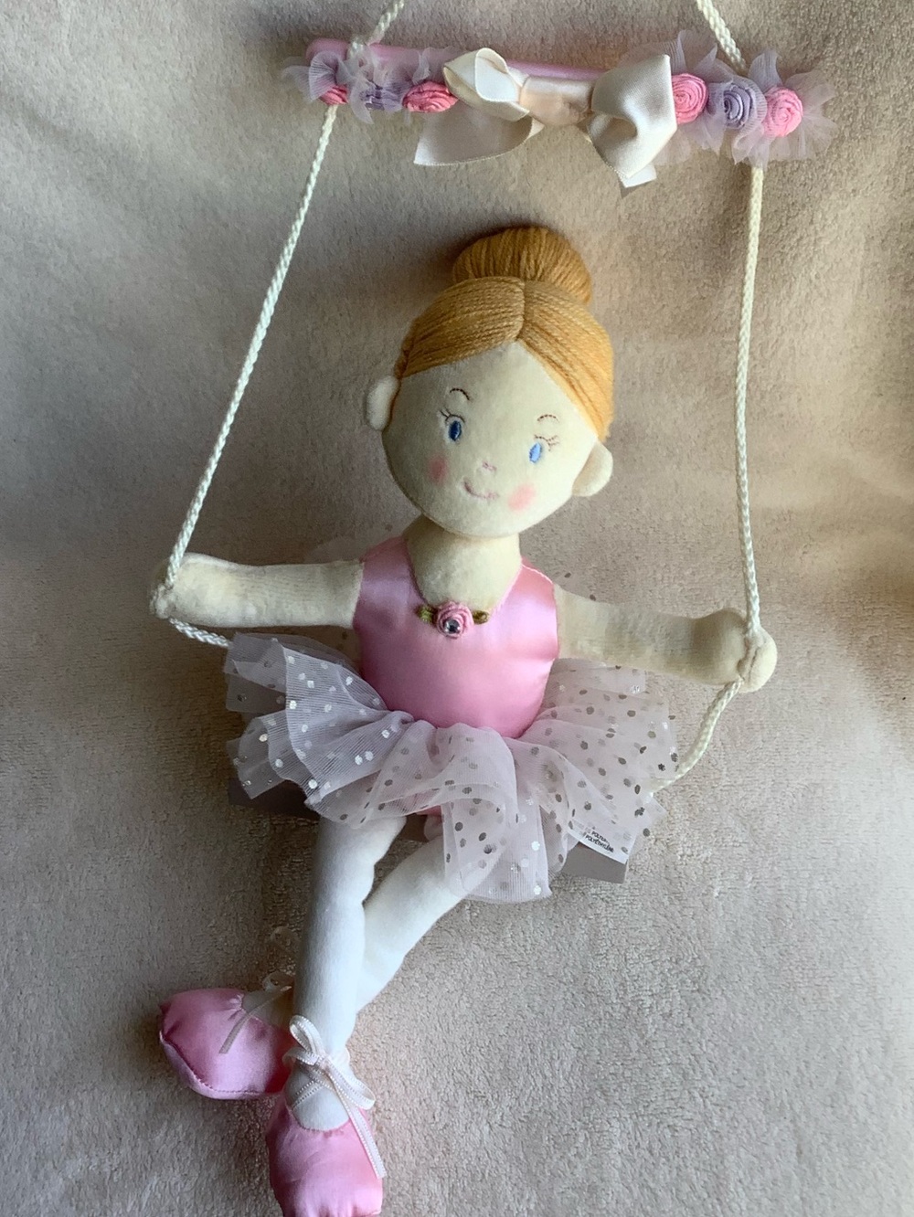Russ Berrie Pink Hanging Ballerina Doll on Swing 22315 Dance Decor